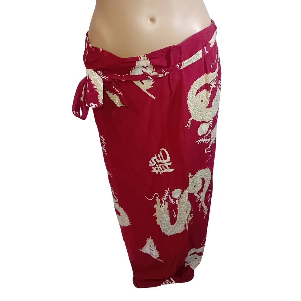 Y2K Rayon Dragon‎ Sarong Wrap Skirt Dress Multi Purpose Asian Boho Festival READ